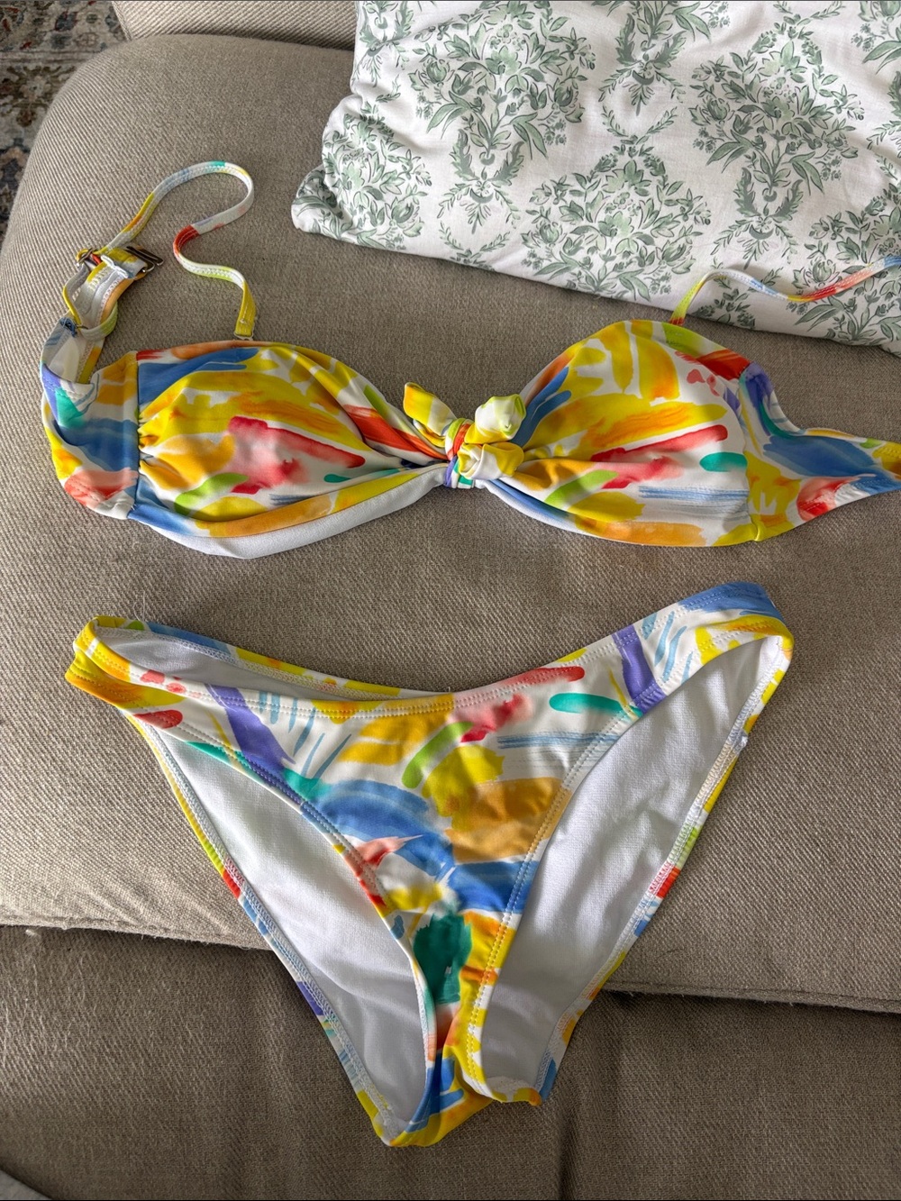 Women’s Yellow Multicolor Tie-Front Bikini Set